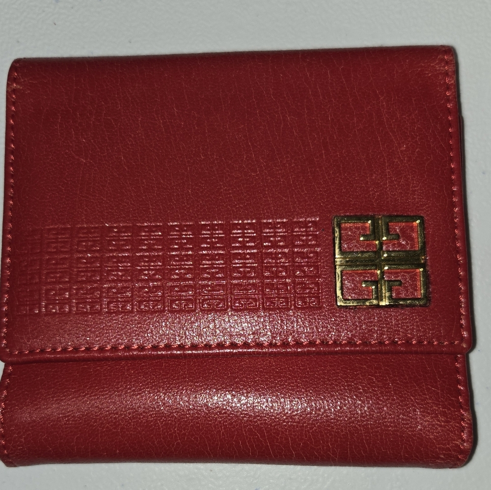 Vintage Givenchy Red Leather Trifold Wallet with Gold Accent